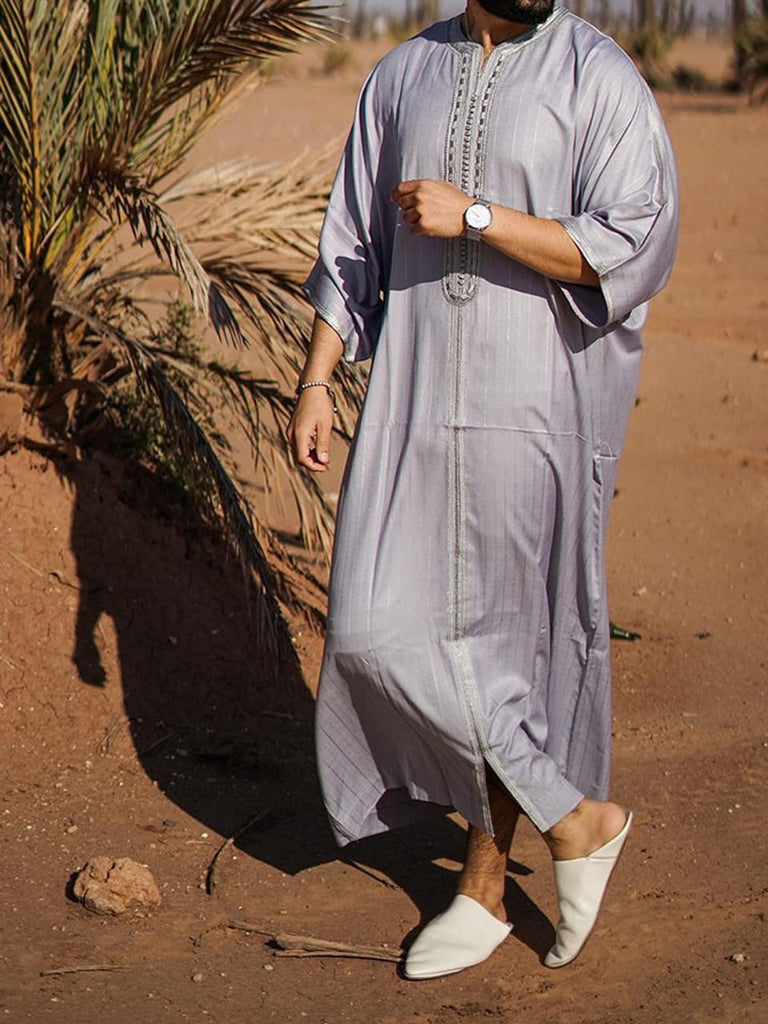 Homme Gris Clair Rayé Marocain Capuche Manches Longues Coton Homme Gris Clair Rayé Marocain Capuche Manches Longues Coton